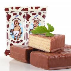 俄罗斯进口零食品 POHHN小牛大奶牛巧克力威化夹心饼干15包约500g 500g/袋 约15包